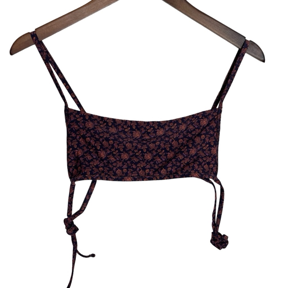 Madewell Floral Swim Top in Black and Orange